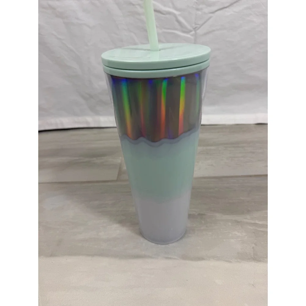 Starbucks 24oz Cold Cup Tumbler Iridescent Holographic Mint Green White 2020